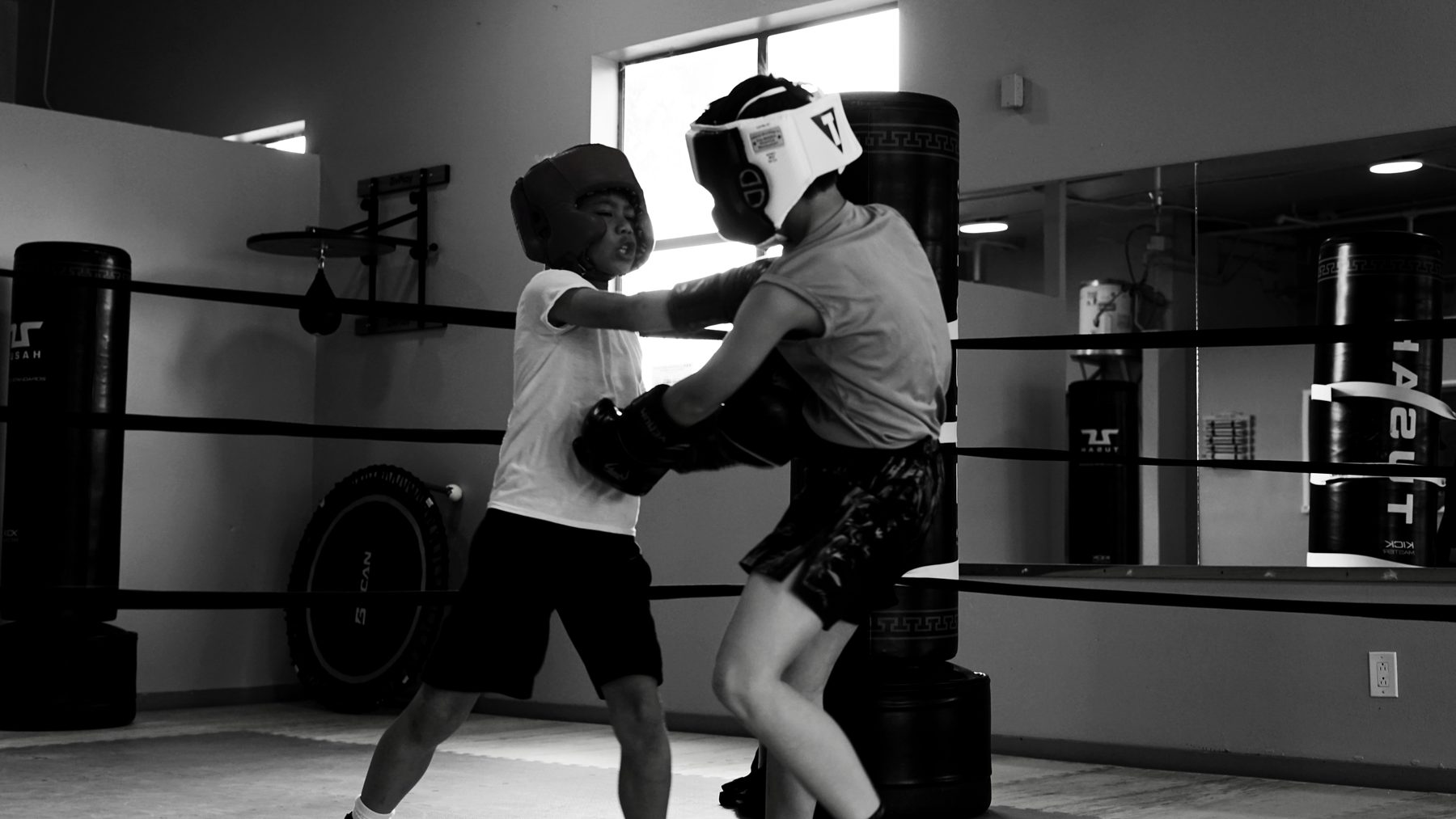 Two kids sparring